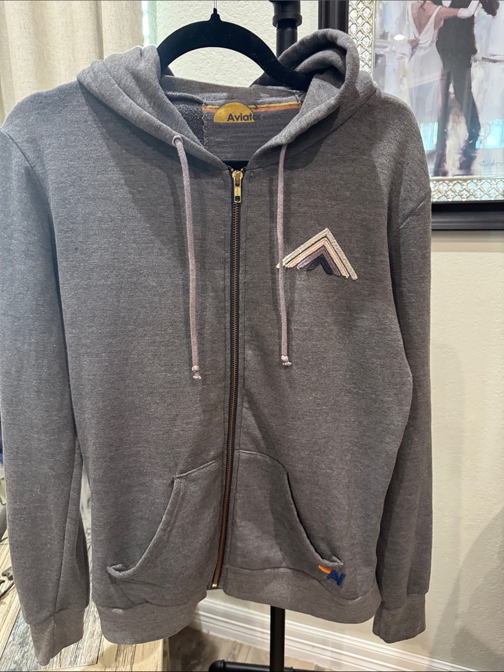 Avia Women's Charcoal Gray Zip-Up Hoodie with Chevron Patch